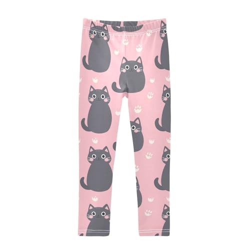 Cat on Pink Girls Leggings,Workout Leggings for Girls Toddler Athletic Legging Size for 3-10T