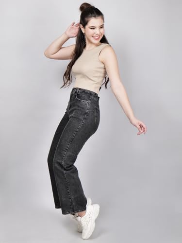 Image of Women's Reguler Fit Modern Regular High Rise Strechable Solid Clean Look Jeans- Dark Grey