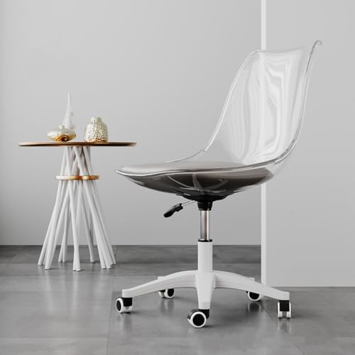 Silla de oficina transparente sin brazos con cojín, silla giratoria de 360°, respaldo acrílico, muebles elegantes de oficina en casa, diseño ergonómico para mayor comodidad