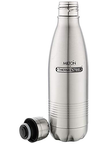 Image of milton duo deluxe 1000 thermosteel 24 hours hot and cold water bottle, 1 litre, silver & Milton Thermosteel Duo Deluxe, 500ml, Steelplain