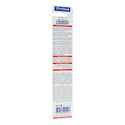 Image of Trisa Perfect White Medium Toothbrush | Whitening Bristles for Stain Removal | Ergonomic Non-Slip Handle | Natural Teeth Whitening | Medium Bristles | Assorted Color
