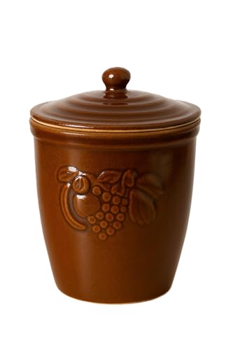 KERAZO Rumtopf mit Deckel und Früchtedekor - Mehrzwecktopf Keramiktopf Einlegetopf (6 Liter)