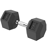HOMCOM 15KG Single Rubber Hex Dumbbell Portable Hand Weights Dumbbell for Home Gym Workout Fitness