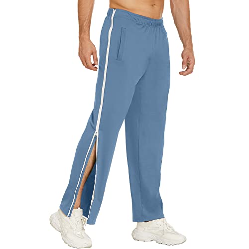 Caziffer Men's Tear Away Zip Basketball Track Pants High Split Side Snap Cinch Bottoms Loose Sweatpants Casual Athletic Workout Trouser Sweatpants (Blue, M)