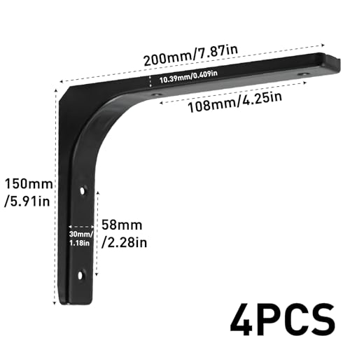 Support d'étagère flottant noir 200x150mm lot de 4 équerres - 3