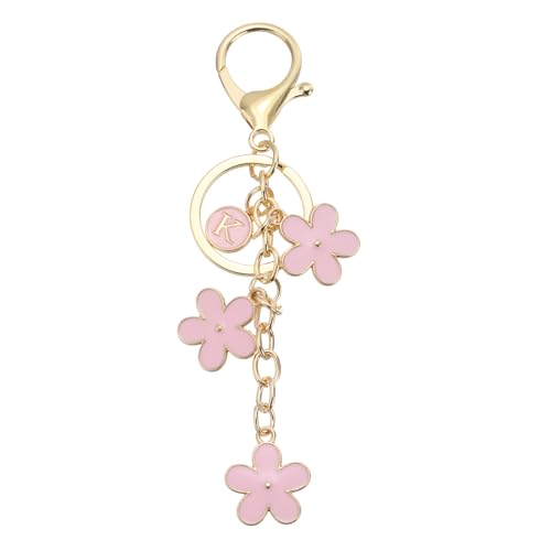 MECCANIXITY Llavero con letra inicial, bonito llavero de flor, llavero con letra K del alfabeto para mujeres y niñas, llavero, bolso de mano, mochila (rosa claro, paquete de 1)