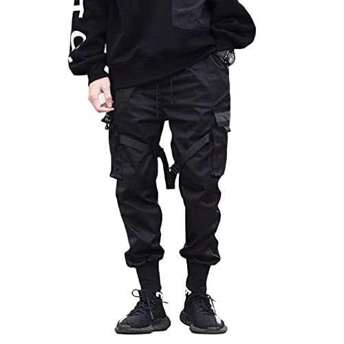 Aelfric Eden M?skie spodnie Techwear spodnie cargo ze ?ci?gaczem hip hop,  streetwear, punk, spodnie do biegania z kieszeniami, czarny, S : Amazon.pl:  Moda