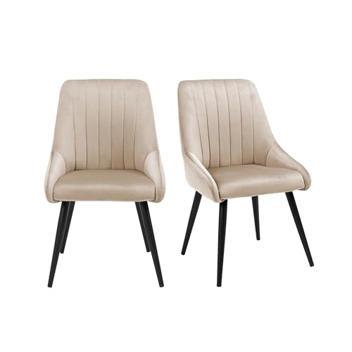 Image of Finch Fox Morris Velvet Dining Chair for Living Room, Bedroom, Home Office with Black Metal Legs in Cream Color (Set of 4)