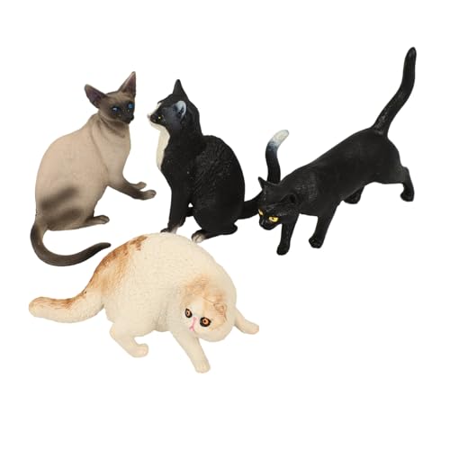 LALAFINA 4個 シミュレーション猫模型 小型リアル猫フィギュア 耐久プラスチック製 知育 幼児向け認知力育成用 インテリア装飾用
