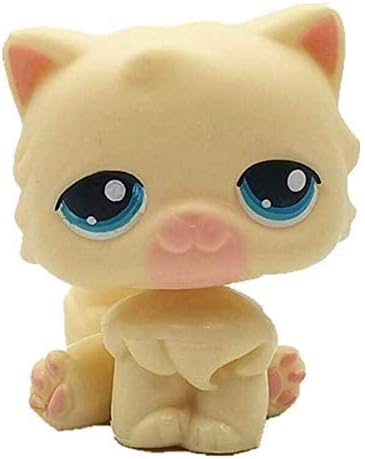 Cute Cream Big Face Cat Blue Eyes and Pink Ears Shorthair Toy Mini Pet Shop - Little Pet Shop Kitty Action Figure Rare Old LPS Toys Blue Eyes Kitten Toys for Kids Animal Toy for Girls & Boys