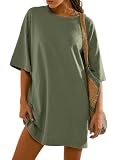 BerryGo Women's Casual Summer Cotton T Shirt Dress Crew Neck Loose Beach Mini Tshirt Tunic Dresses with Pockets Army Green M