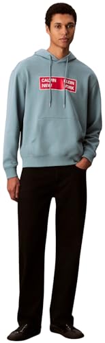 Calvin Klein Herren Hoodie Terry Box Graphic Regular Fit, Blau (Smoke Blue), XXL – Ansicht 6