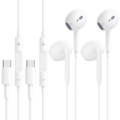 2 Pack In Ear Kopfhörer, USB C Kopfhörer mit Kabel, Typ C Ohrhörer für iPhone 16 Plus 16 Pro 16 Pro Max mit Mikrofon und Lautstärkeregler, Kopfhörer mit Samsung Galaxy S24 Plus Ultra S23 Ultra S22 S21