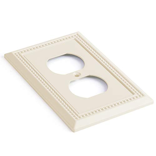 Sunken Pearls Decorative Wall Plate Switch Plate Outlet Cover, Durable Solid Zinc Alloy (Single Duplex 2Pk, Light Almond) #TOP1