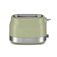Swan ST19028GRN Retro 2 Slice Toaster with 6 Browning Levels for Toast, Bagels, Breakfast Muffins, Defrost/Reheat/Cancel, Hidden Cord Storage, Non-Slip Feet, 930W, Green and Stainless Steel
