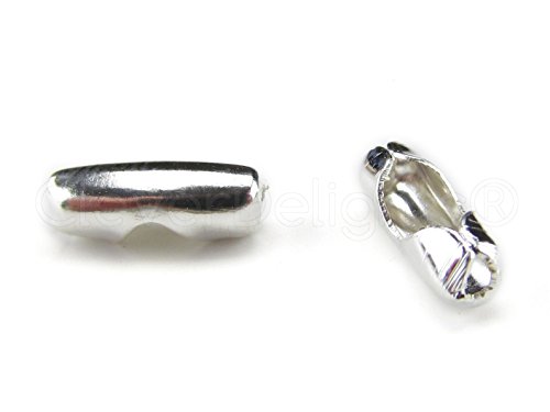 CleverDelights Ball Chain Connector Clasps - 100 Pieces - For 2.4mm Ball Chains - Shiny Silver Color