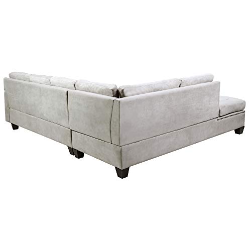 UNIROI Modern Reversible Sectional Living Room Furniture Sets, Micro Suede Fabric Sofa with Chaise & Ottoman, Grey - Thumbnail 5