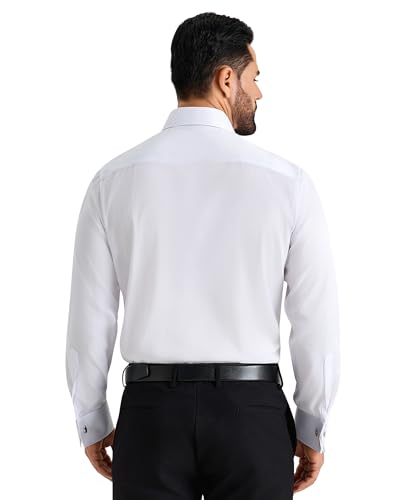 Image of Alimens & Gentle French Cuff Regular Fit Dress Shirts (Cufflink Included) | Office Work,Business Casual,Wedding,Formal Event,Interview,cufflink,Soft,Breathable,Polyester Cotton