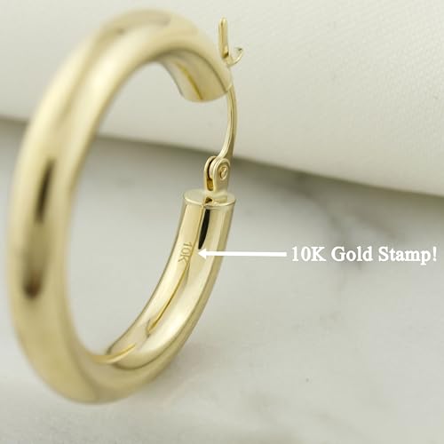 10k Solid Hoop Earrings, Classic Tube Hoops, Chunky Real Gold Hoops4