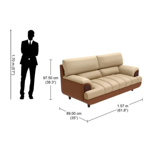 Image of Interio by Godrej Bayflow 2 Seater Synthetic Leather Sofa | 3-Years Warranty, Plywood + Pinewood, Coffee Brown