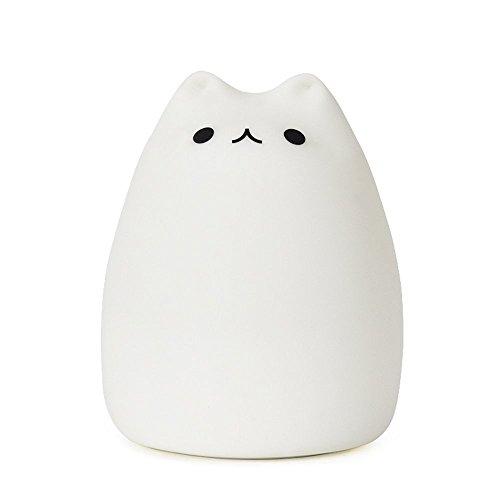 Umiwe Cute Kitty LED Children Night Light Kids Silicone Cat Lamp 7-Color Flashing USB Rechargeable Lighting, Warm White Light