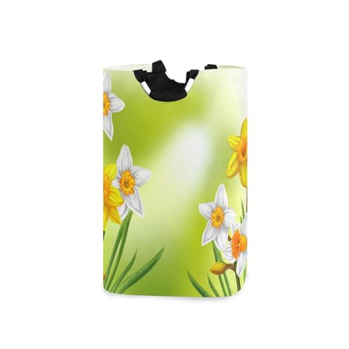 Jihqo Laundry Hamper Basket Daffodils Flowers Collapsible Nursery Storage Bin Waterproof Clothing Baskets for Home Bedroom Bathroom Washing Room