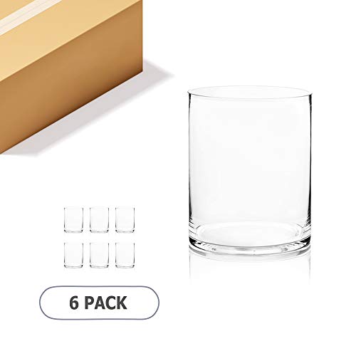 WGV Cylinder Vase Bulk, Width 8", Height 10", Clear Wide Large Diameter Flower Glassware, Floral Container, Planter Terrarium for Wedding Party Event, Home Accent Decor, 6 Pieces