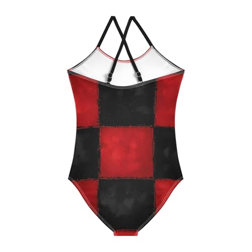 senya Girls Swimsuits Dark Red-Black Checker One-Piece Swimwear Quick Dry Girls Bathing Suits for 3 Years Old2