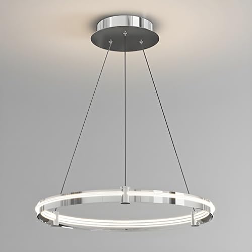 Lustre LED moderne 76W chrome, suspension salle à manger chic