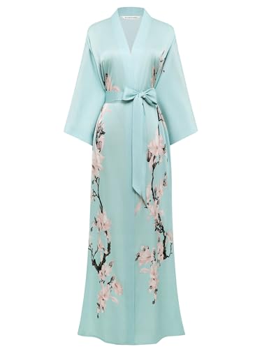 Image of BABEYOND Kimono Robe Cover up with Box Long Floral Satin Sleepwear Silky Bathrobe Bachelorette Robe
