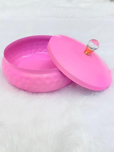Image of Non Airtight 7 inch Hammered Metal bowl with crystal Lid - Return Gift (Baby Pink)