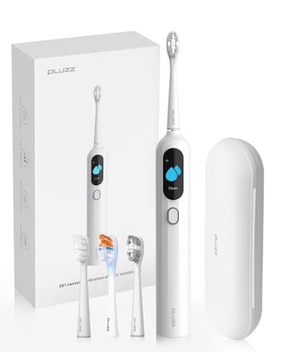 【2025革新・スイープ振動技術】PLUZZ EB1 音波電動歯ブラシ 4つの交換用ブラシヘッド付き 3モード切替 スマートディスプレイ搭載 25,000回/分 歯茎ケア 旅行用 贈り物対応 (ホワイト)