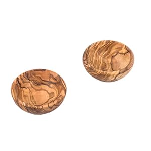 Set di ciotole dip di alta qualità in esclusivo legno d’ulivo, set di ciotole per tapas, piccole ciotole per salse di olive e barbecue, ciotola per diametro 8 cm, set da 2 pezzi
