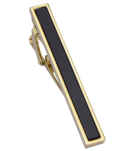 14K Gold Plated/Silver Mens Tie Clip with Black Agate In Gift Case Golden Tone 2 Inch Men's Tie Pin Bar for Regular Necktie Daily Business Anniversary Wedding Occasions3
