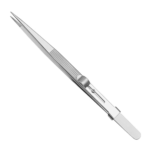 ANCLLO 2-teiliges Präzisions-Pinzetten-Set, Edelstahl-Pinzette mit Schiebeverriegelung, feine Spitzen, Pinzette mit gerader und gebogener Spitze für Schmuck