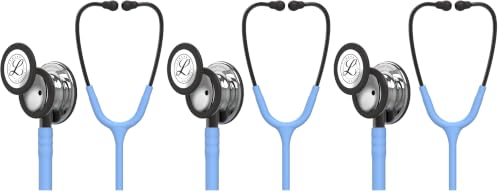 Image of 3M Littmann Classic III Monitoring Stethoscope, 5959, More Than 2X as Loud, Weighs Less, Stainless Steel Mirror-Finish Chestpiece, 27 inch Ceil Blue Tube, Smoke Stem, and Headset (Pack of 3)