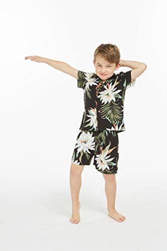 Image of Family Matching Hawaiian Clothes, Wispy Cereus Black | Lightweight 100% rayon • Family matching outfits • Tropical floral print • Beach vacations • Luaus • Cruises • Family photos