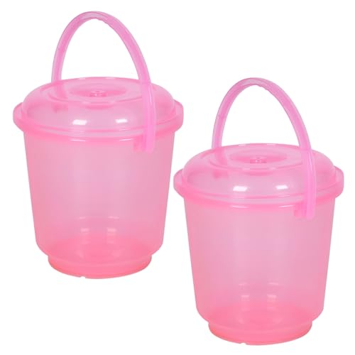 Image of Heart Home Pack of 2 Bathroom Bucket | Utility Bucket for Daily Use | Water Storage Bucket Handle & Lid | 13 LTR |Transparent Pink