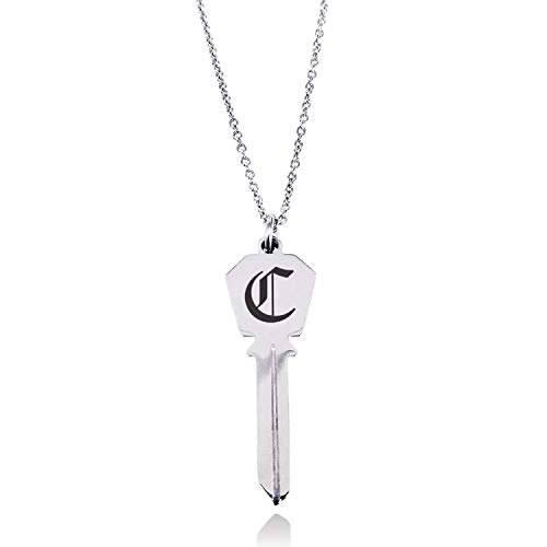 Tioneer Stainless Steel Letter C Initial Old English Monogram Hexagon Head Key Charm Pendant Necklace