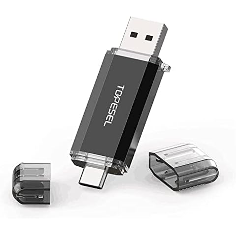 TOPESEL 64GB USB 3.0 Type C Dual OTG Flash Drive USB C Thumb Drive Memory Stick for USB-C Smartphones,Tablets, Samsung Galaxy S8, S8 Plus, Note 8, Black Cover