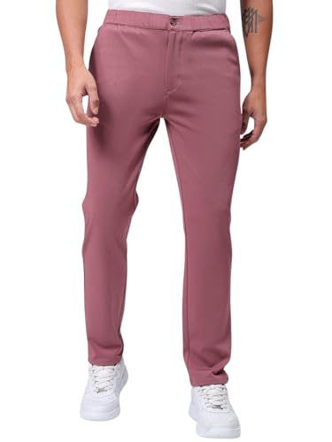 Image of The Indian Garage Co Men Slim Fit Solid Mid-Rise Stretchable Knitted Jogger Trousers