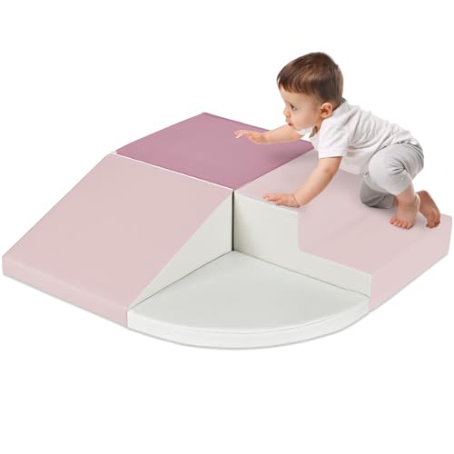 Image of Best Choice Products Soft Foam Climbing Blocks for Toddlers, 4-Piece Baby Play Set, Easy-Clean Vinyl Foam Shapes, Safe Certified Materials, Early Learning Motor Skill Development Toy - Pink
