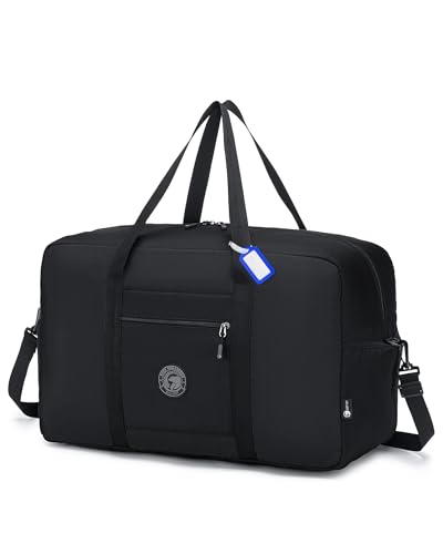Nixjoro Carry on Bag 22x14x9 Airlines Approved 48L Canvas Travel Duffel Bags for Men Women Duffle Bag for Airplane Weekender Overnight Gym (Black)