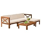 5-Piece Acacia Wood Outdoor Sofa Set Patio Bistro Set Furniture Outdoor Chat Conversation Table Chair Set with Water Resistant Cushions and Coffee Table for Beach Backyard Garden