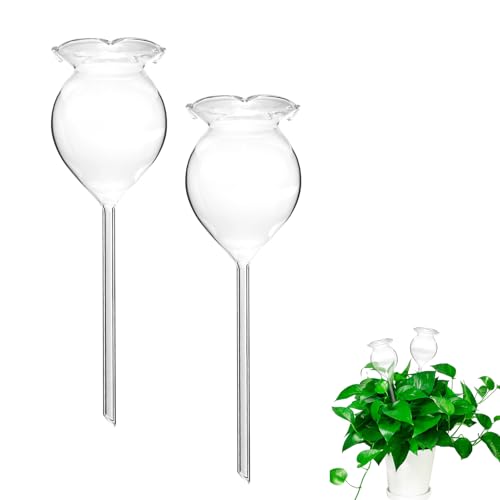 Gsycle 2 Pezzi Inserto per Fioriera Auto Irrigazione, Bulbi di Annaffiatoio Automatico A Forma di Fiori in Vetro Trasparente per Pianta di Vaso da Interno Ed Esterno