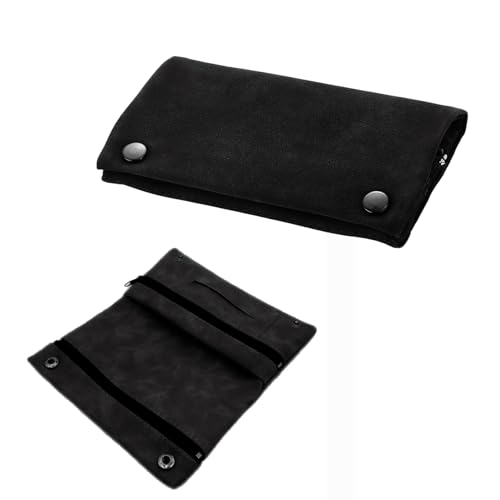 Tabakbeutel Leder,Tabakbeutel FüR Drehtabak,Drehtabak Tasche,tabaktasche Drehertasche,leder Drehbeutel,Tabaktasche Leder,für Tabak, Faltbar Tabaktasche Mit Filterfach Und PläTtchen-Halter (Schwarz)