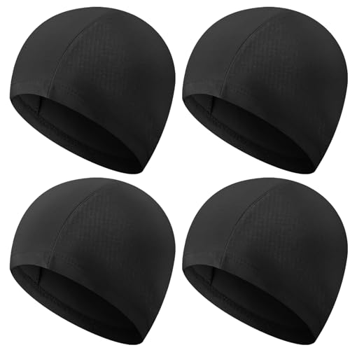 Halinuia 4 pezzi - Berretto da nuoto unisex in tessuto, cappellini da piscina elastici da bagno per capelli lunghi e corti, cappelli antiscivolo per piscina