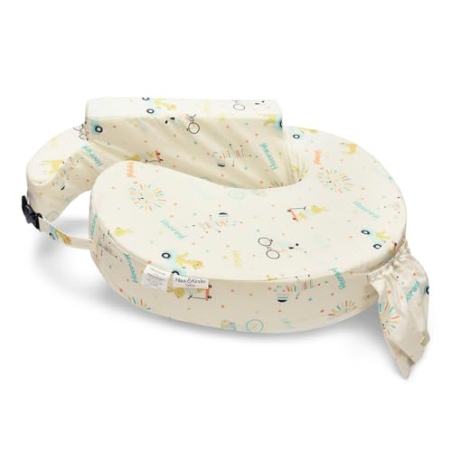 Image of haus & kinder Baby Feeding Pillow for New Born Baby, Breastfeeding & Nursing Pillow with Removable Cover, Posture Support with Pocket, Adjustable Strap, 0-24 Months (Animal Circus)