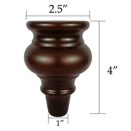 Btibpse Wooden Furniture Legs 4'' Dark Walnut Bun Feet For Sofa, Chair, Loveseat, Ottoman, Dresser Foot Set Of 4 #TOP2