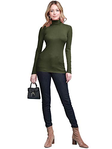 Image of Lock and Love Women's Turtleneck Top Lightweight Long Sleeve Slim Fit Pullover, Soft Rayon Stretch Layering Basic, S-3XL